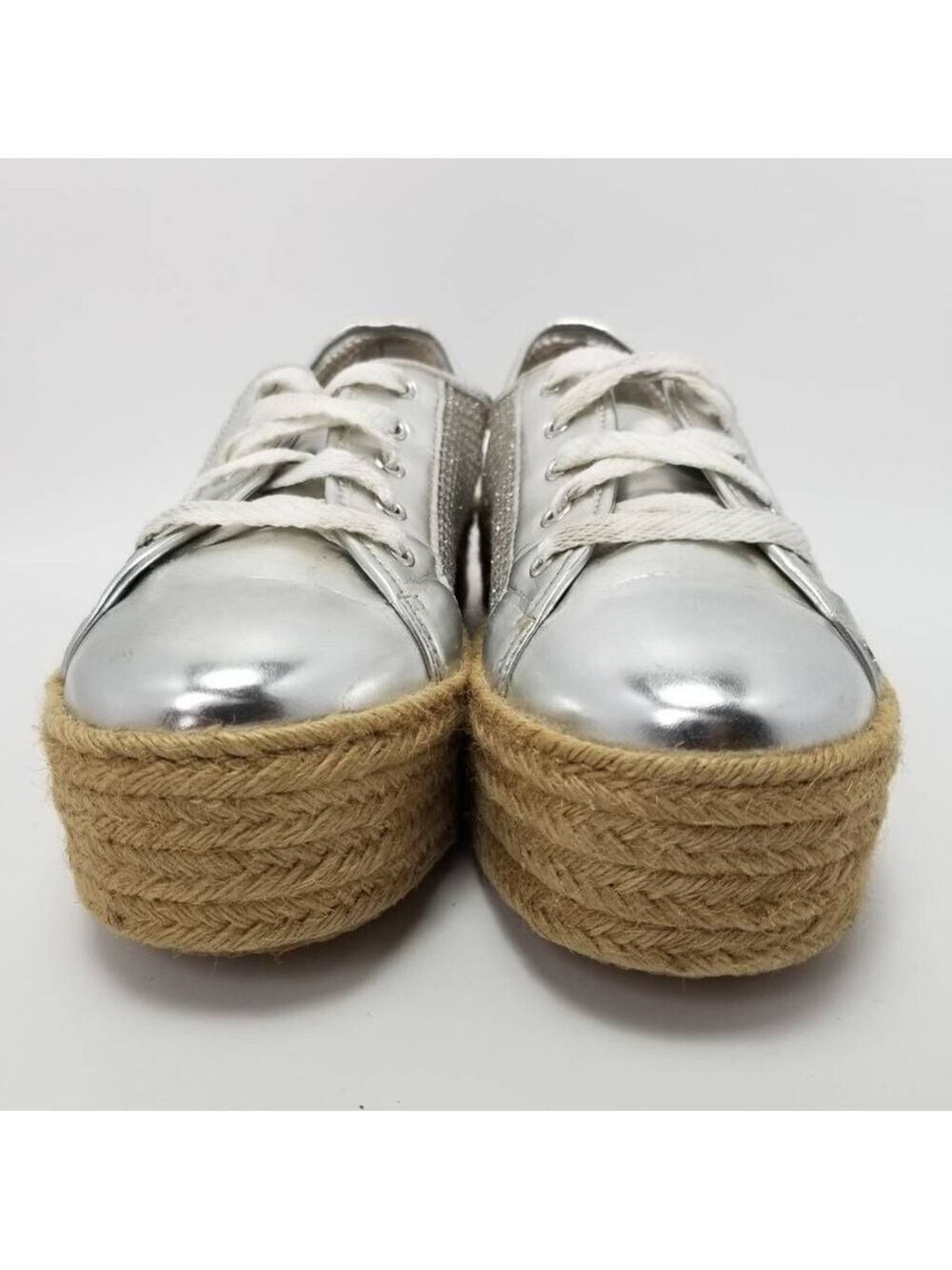 Steve Madden Mars Espadrilles Platform Silver Mesh Sneakers Lace Up Low Top 10B - Picture 3 of 11